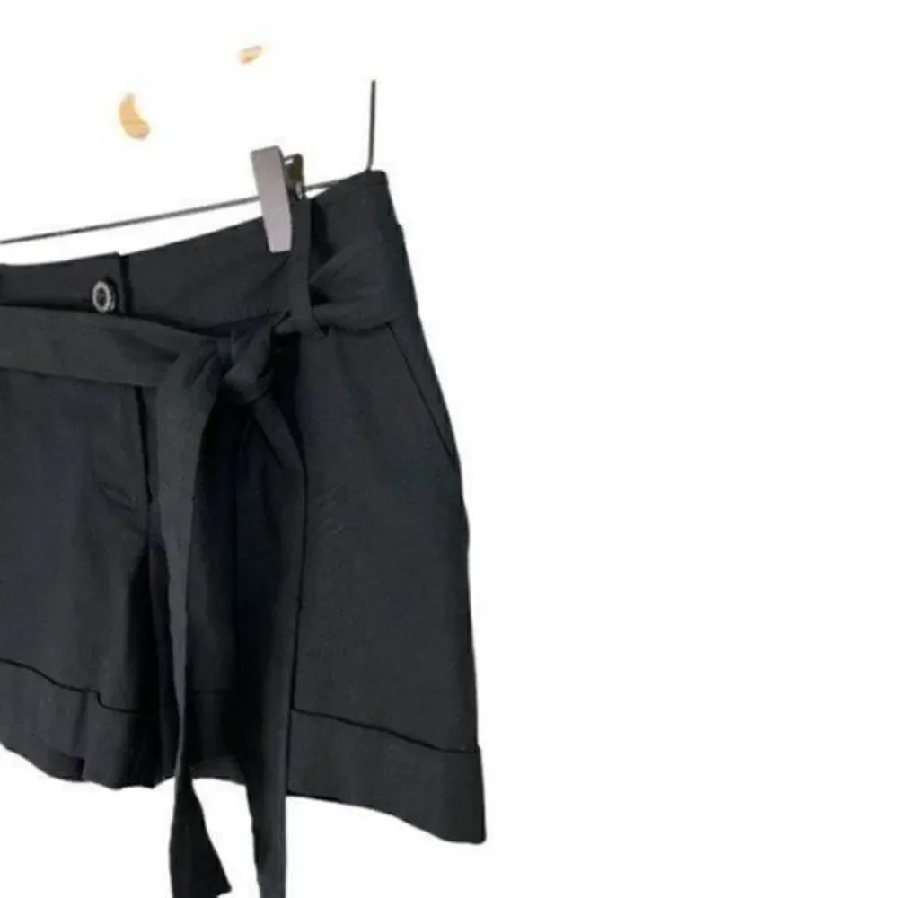 Trina Turk Linen Cotton Blend Cuffed Linen Shorts w/Belt  2 Black - Picture 7 of 12